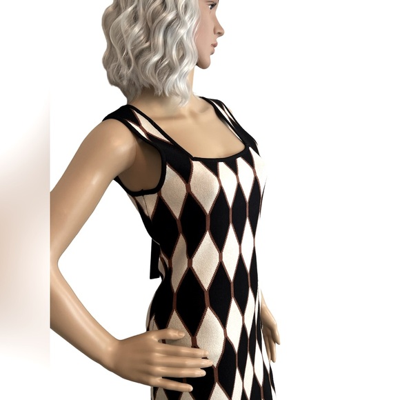 House of Harlow 1960 NWT Size S Black Cream Harlequin Knit Midi Dress (0473) - Picture 2 of 8